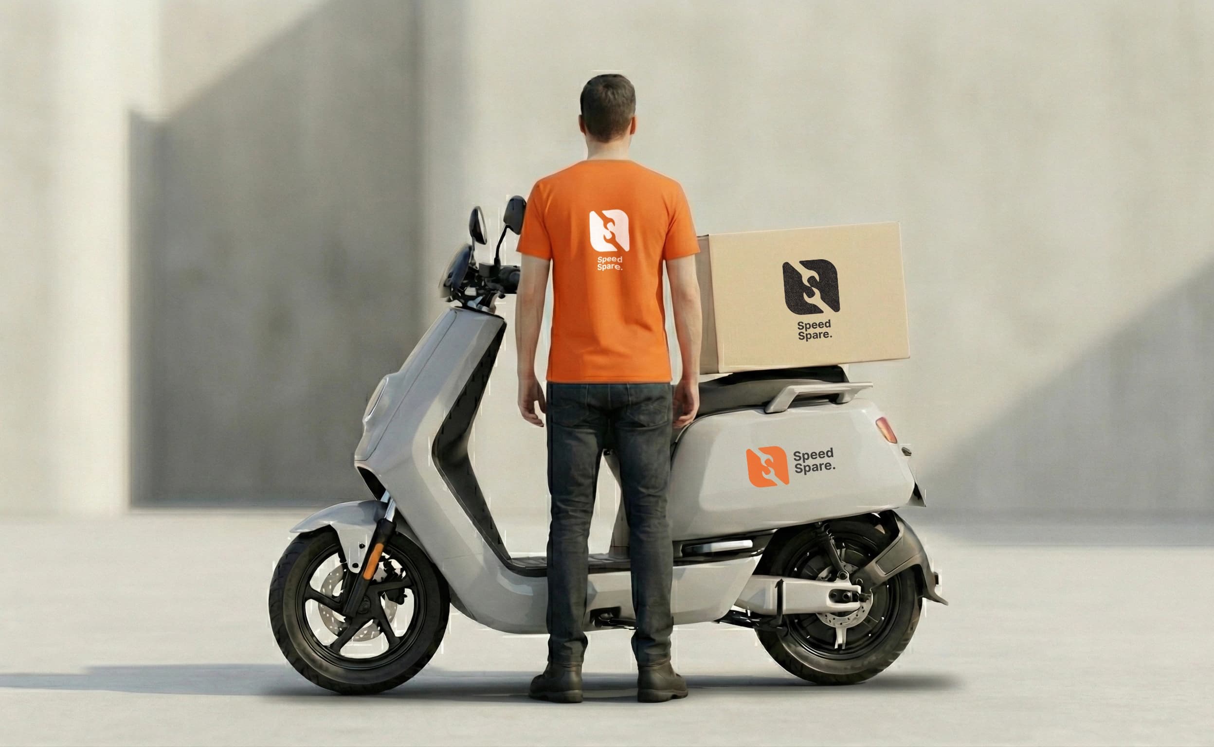 Speed Spare delivery uniform and branded scooter